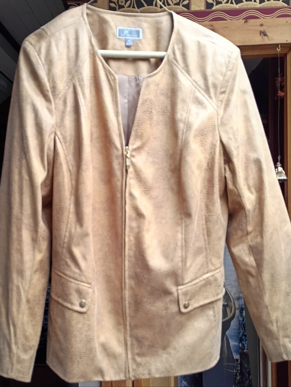 JM Collection Camel Suede Look Zip-Front Jacket